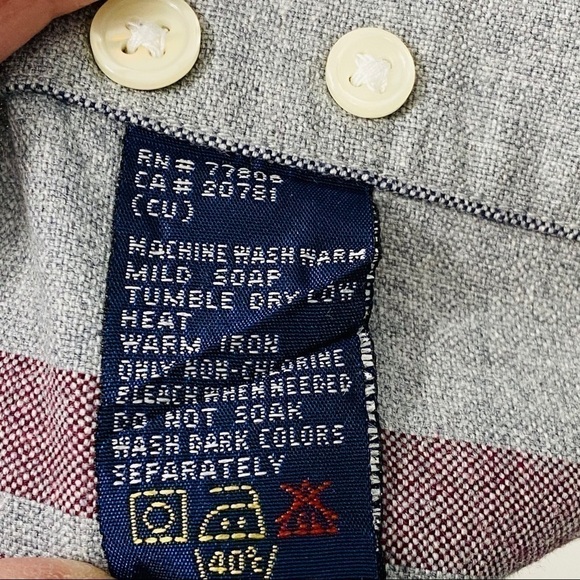 Men shirt Tommy Hilfiger Shirt button down long sleeve gray maroon cotton Large - Picture 10 of 10